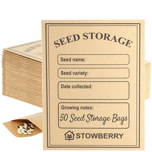 STOWBERRY - 50 x SEED ENVELOPES SELF-ADHESIVE SEED STORAGE PACKETS 10.5 x 8CM