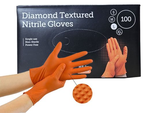 Disposable Orange Extra Strong Thick Diamond Grip Nitrile Gloves Mechanic of 100 — image 1