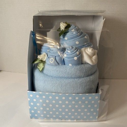 Bluebird Creations Baby Cake Gift Set Clothing 0-3 Months Blue Baby Shower Gift