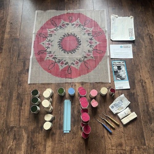 Vintage Readicut Latch Hook Circular Rug Canvas Kit Rosemary 945 Design Unused
