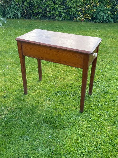 Victorian Pitch Pine Hall / Small Kitchen Table With Drawer — image 5