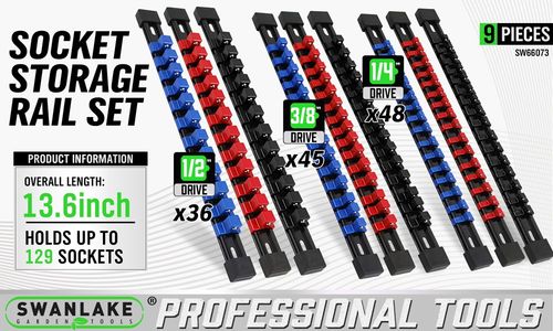 9PCS Socket Rail Storage Holder Organizer Tray Set 1/2" 3/8" 1/4" Wall Mount ABS — image 2