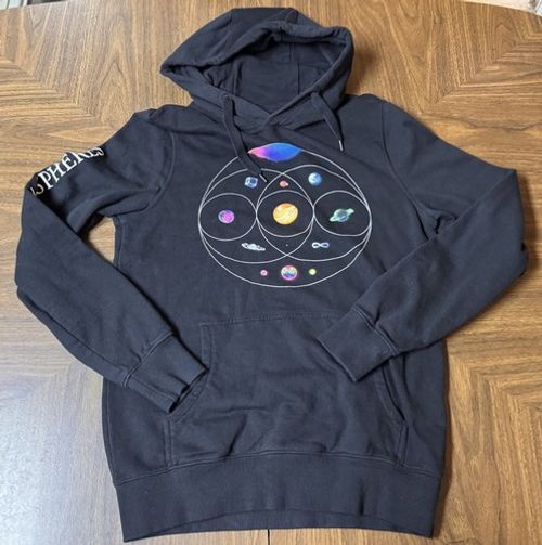 Coldplay Music of the Spheres Black Pullover Hoodie Size M Tour Sleeve Print