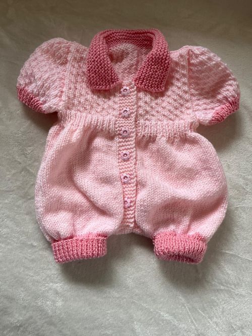 Hand-Knitted Baby Girl’s Pink Romper DK Outfit 0-3 months or 19-21” Reborn Doll — image 3