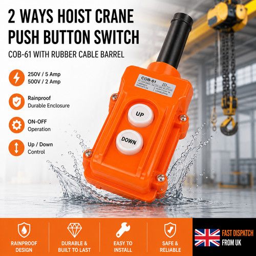 2 Way Hoist Crane Push Button Switch COB-61 Up Down Pendant Control 250V 5A UK