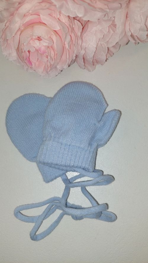 Mittens Baby Infant Kid String Boy Girl White Pink Blue Pom Pom 0-12-24m 9/13cm — image 2