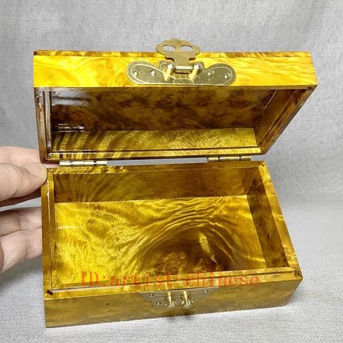5.9"Collection Old China Gold-rimmed Nanmu Wood Carved Jewelry Box Storage Box — image 10