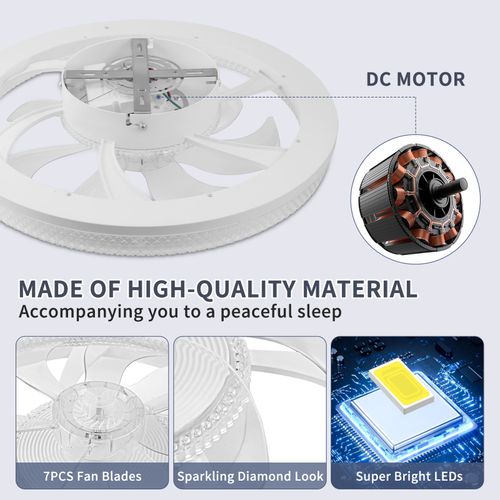 Large LED Ceiling Fan with Lighting LED Light Adjustable Wind w/ Remote 6 Speed — image 9