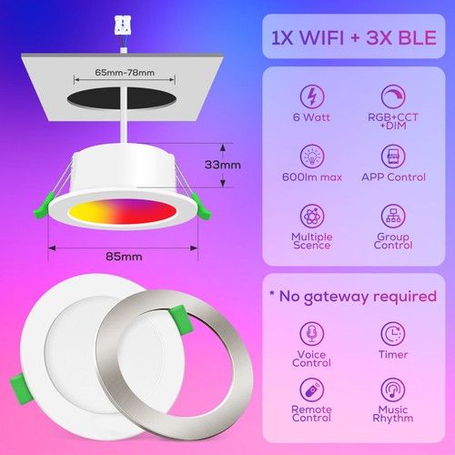 68mm LED WIFI Recessed Ceiling Light Bluetooth Dimmable Spot RGB Downlight Alexa