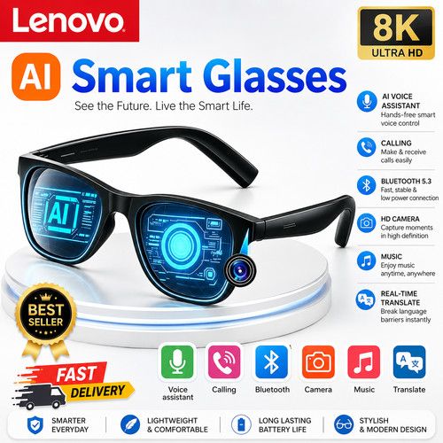 Lenovo AI Smart Glasses 8K Camera Touch Control Photo & Video Recording Voice As