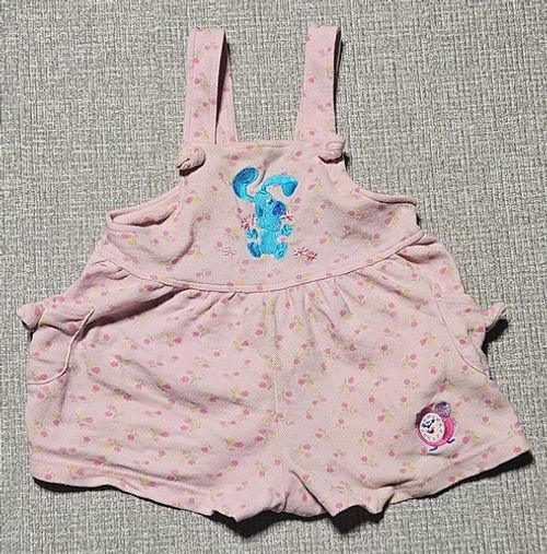 Vintage 2000 Blues Clues Kids 1pc Short Set Girls Sz 4T Pink Gingham Embroidered