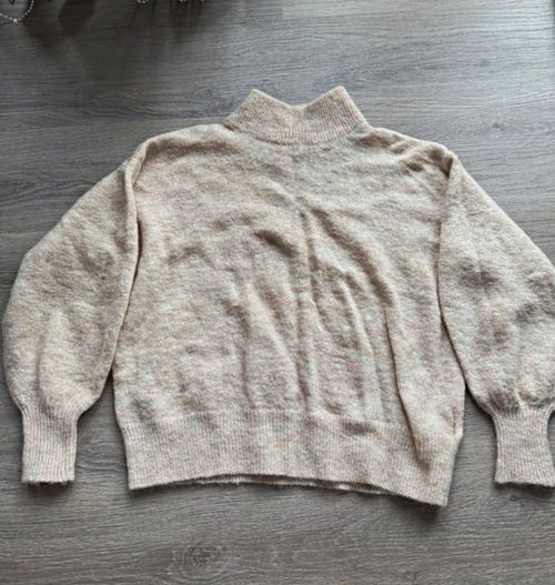 Women’s Beige Knit Mock Neck Long Sleeve Pullover Jumper, Size XS — image 1