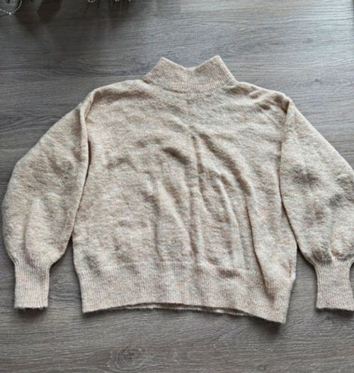 Women’s Beige Knit Mock Neck Long Sleeve Pullover Jumper, Size XS