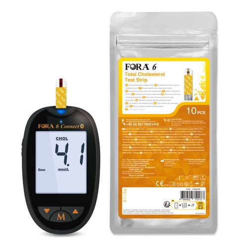 FORA 6 Total Cholesterol Test Kit | Home Cholesterol Monitor with 10 Test Strips — image 1