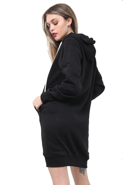Women Ladies Long Hooded Hoodie Zip Up Pocket Jumper Fleece Coat Sweatshirt top — image 2