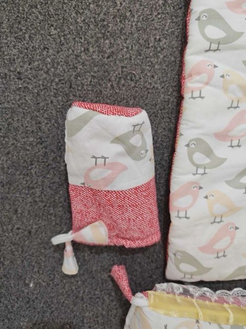 9 Piece Moses Basket Cotton Bedding Set, Bird Theme Red Pink White Yellow — image 6