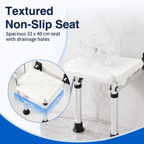 Wall Mounted Folding Shower Seat Adjustable Bath Stool Non Slip Support Legs — image 6