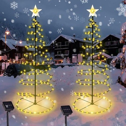 2PCS LED Christmas Tree Solar Lights Stake Lamp Path Garden Outdoor Xmas Decor