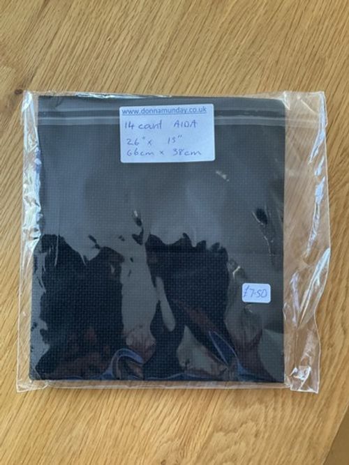 aida 14 count cross stitch fabric, 66cm by 38cm approx, black in colour