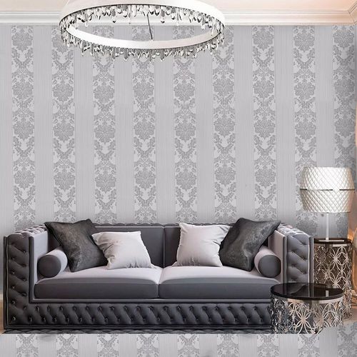 Silver Grey Damask Glitter Wallpaper Embossed Textured Non-Woven Wall Decor Roll — image 23