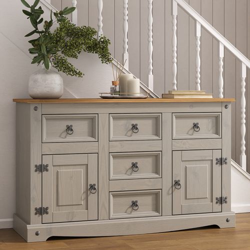 Corona Sideboard Grey 2 Door 5 Drawer Large - Mexican Solid Pine — image 1