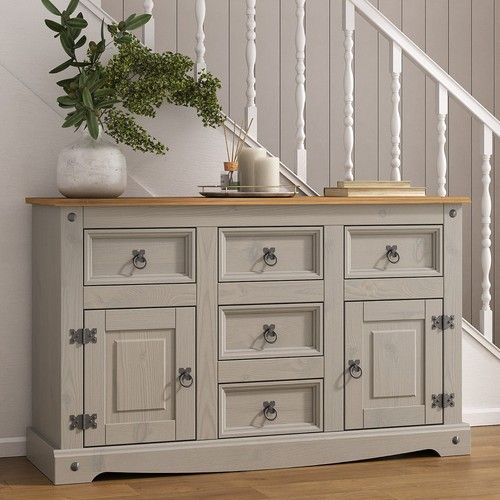 Corona Sideboard Grey 2 Door 5 Drawer Large - Mexican Solid Pine