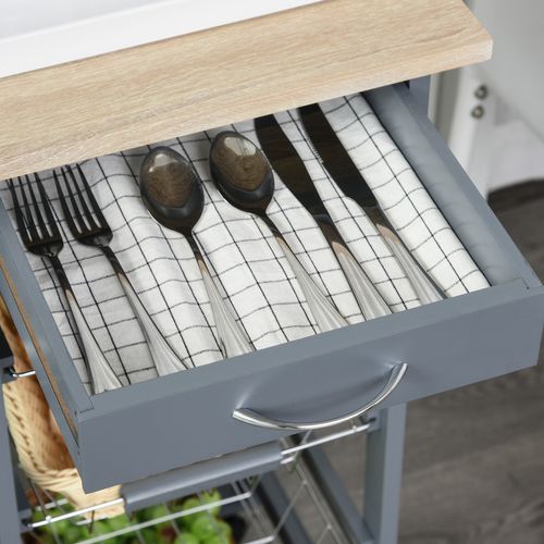 Kitchen Island Trolley w/ 4 Baskets 2 Side Racks Drawer Dark Grey — image 7