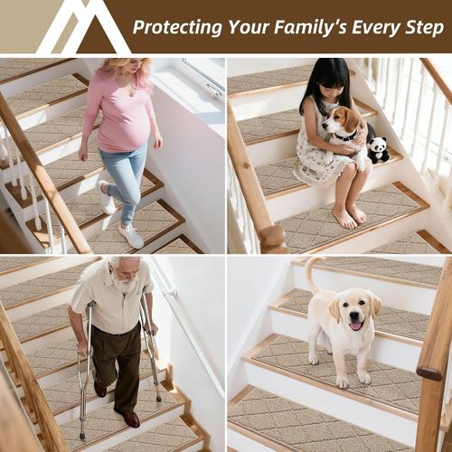 15 Pack Full Edge Wrapping Stair Carpet Treads,70X22 CM Non-Slip Stair Tread Run — image 2