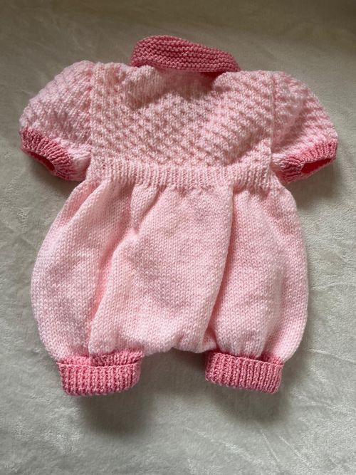 Hand-Knitted Baby Girl’s Pink Romper DK Outfit 0-3 months or 19-21” Reborn Doll — image 4