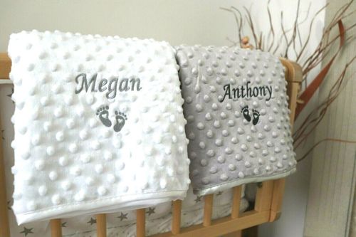 PERSONALISED BABY BLANKET EMBROIDERED SOFT BUBBLE ITALIC FONT BABY BOY GIRL GIFT — image 5