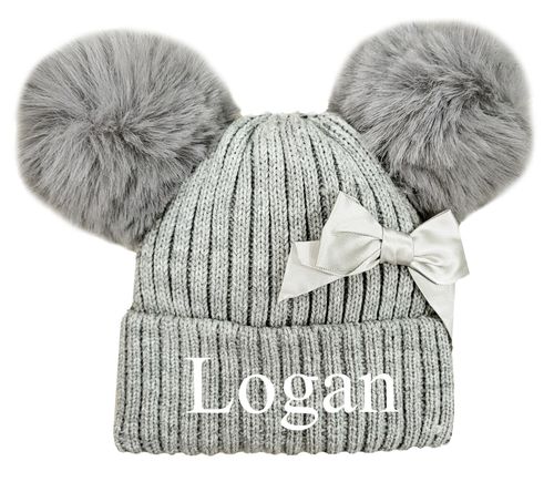 Personalised Baby Knitted Hat Pom Pom Bow Hat Bobble Hat Shower Reveal Gift — image 1