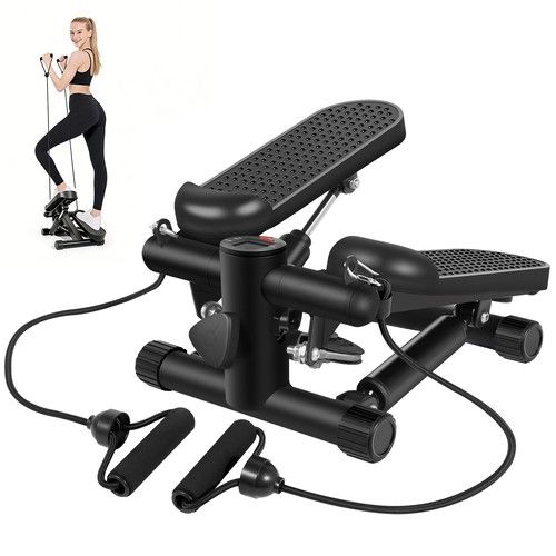 Mini Stepper Fitness Cardio Step Workout Machine w/ Resistance Bands,LCD Monitor