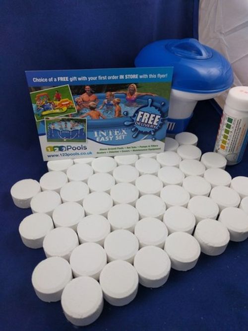50x20g Chlorine Tablets For Hot Tubs + Dispenser + Testing strips FULL KIT!