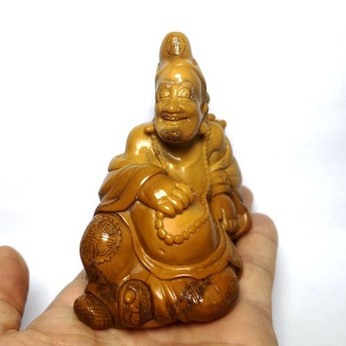 Old 100% Natural China Shoushan Stone Hand Carved Jigong Buddha Statue  L 11 CM — image 11
