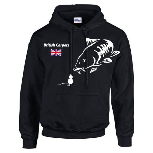 British Carpers Carp Fishing Hoodie Black  Angling Fishing Pullover Jumper