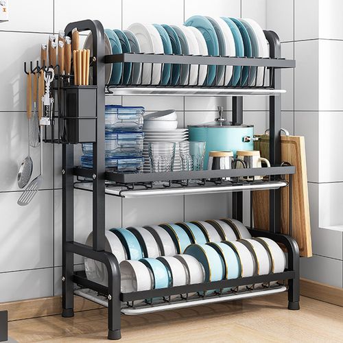 3 TIER DISH DRAINER RACK WITH DRIP TRAY CUTLERY HOLDER PLATE RACK KITCHEN SINK — image 3