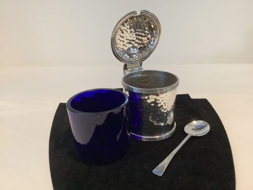 Rare Antique Arts & Crafts 1910 Solid Silver Hammered Mustard Pot Marples & Co — image 7