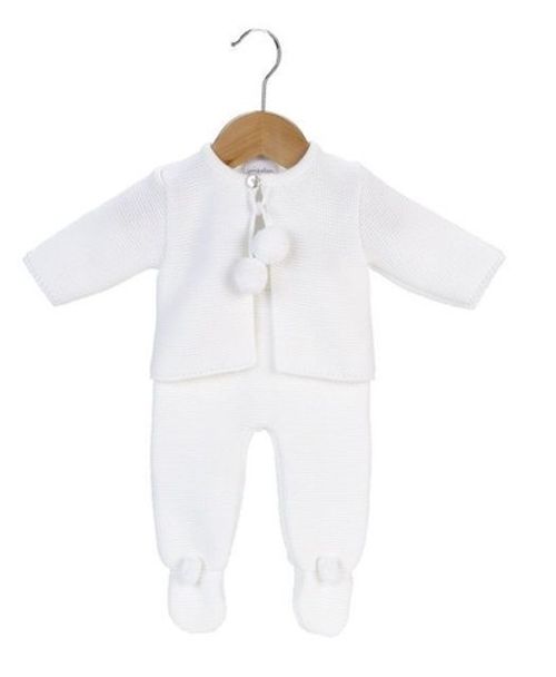 BABY KNITTED OUTFIT SPANISH POM POM JACKET GIFT PRAM SET GIRLS BOYS NEWBORN - 6M