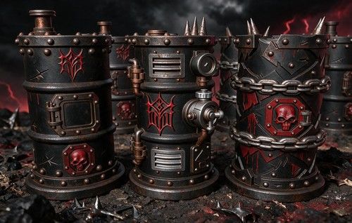 28mm 32mm Chaos Spiked Barrels, Corrupted Sci Fi Terrain Wargaming Pack of 10