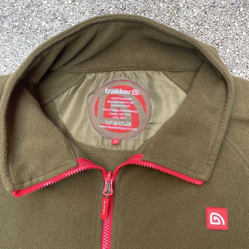 Men’s M Medium Trakker Fleece Carp Fishing Khaki Green Red Zip Up Jacket Top — image 2