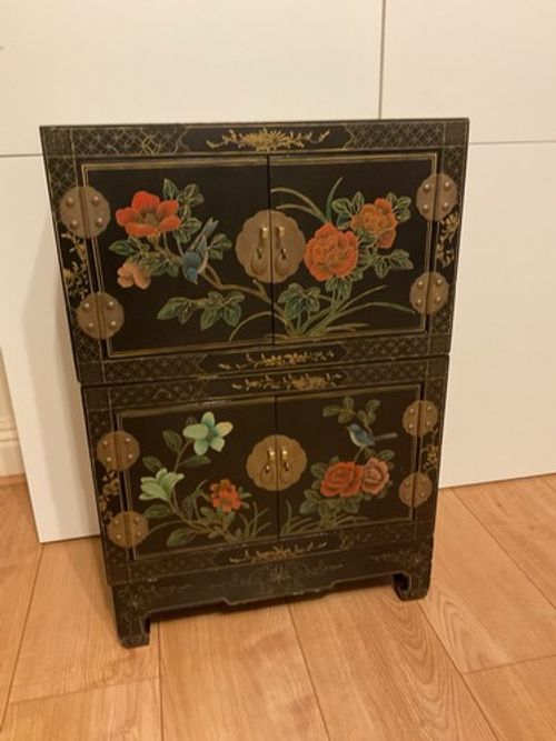 Mid -20 century Oriental Black Lacquered Chinoiserie Stacking Cabinet 