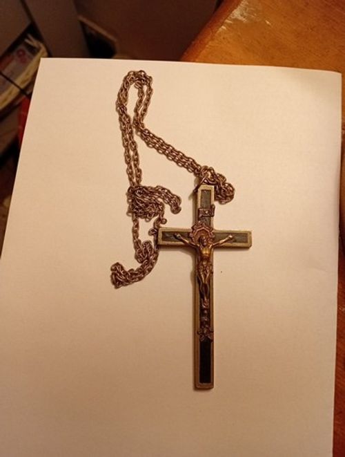 Vintage Catholic Cross CRUCIFIX Pendant Rosary Ebony Wood ~3"