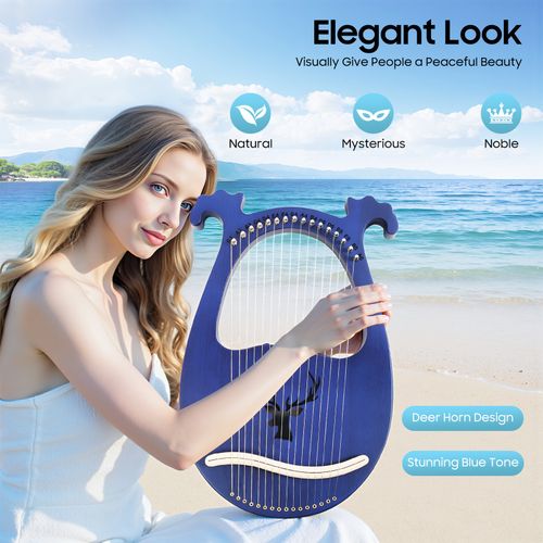 Lyre Harp 16 String Blue Deer Head Solid Wood Portable Musical Instrument — image 2