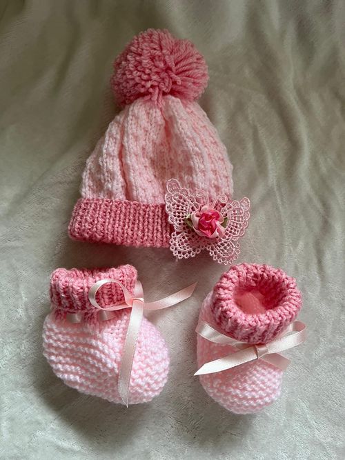 Hand-Knitted Baby Girl’s Pink Romper DK Outfit 0-3 months or 19-21” Reborn Doll — image 5