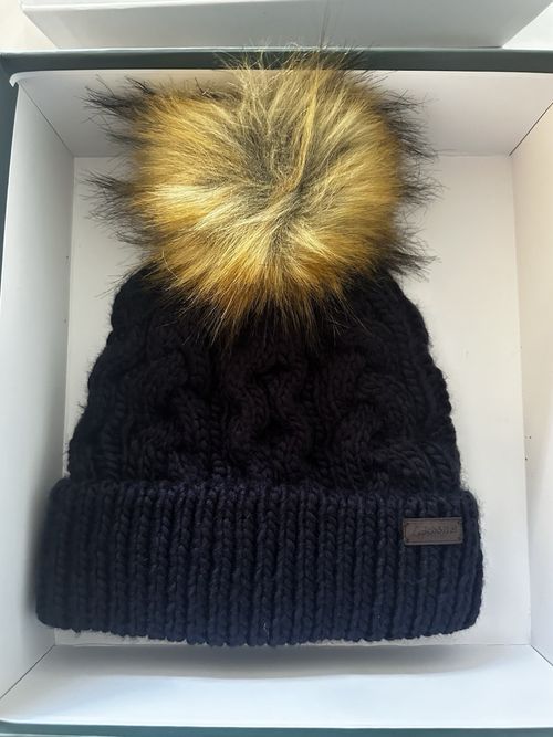Schöffel Bakewell 2pc Hat & Scarf Set Cable Knit Pom-Pom Navy One Size — image 4
