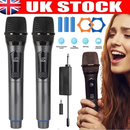 2x Wireless Microphone UHF Professional Handheld Mic System Receiver for Karaoke