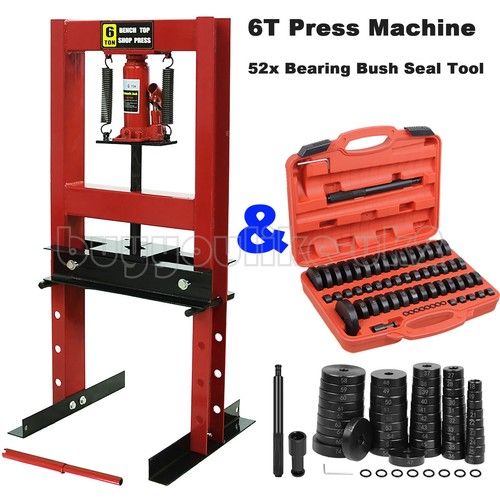 6T Workshop Press Machine Hydraulic Bench Press &52 Bearing Bush Driver Seal Kit