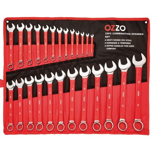 OZZO 25pc Metric Combination Spanner Set 6-32mm CRV with Tool Roll