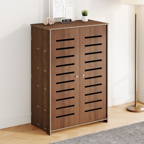 Shoe Cabinet Storage Cupboard Footwear Stand Rack Wooden Double Doors UK — image 2
