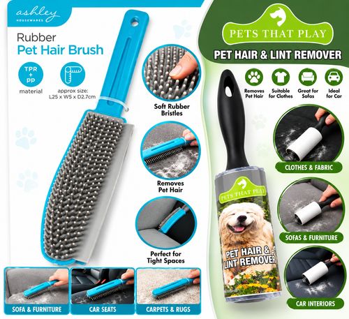 Pet Hair Remover Bundle Rubber Brush & Lint Roller Dog Cat Sofa Car Carpet — image 3